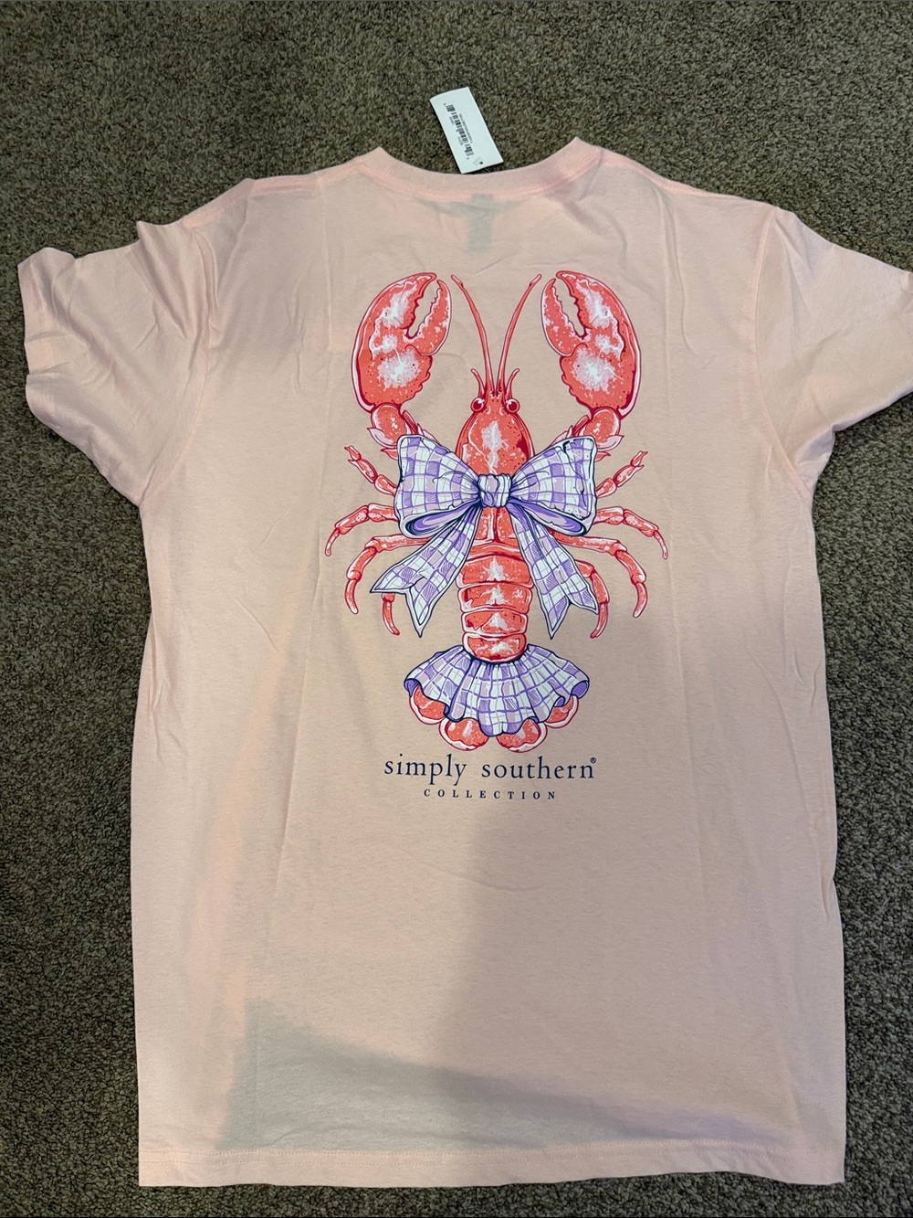 Simply Southern Pink Tee with Red Lobster & Purple Bow